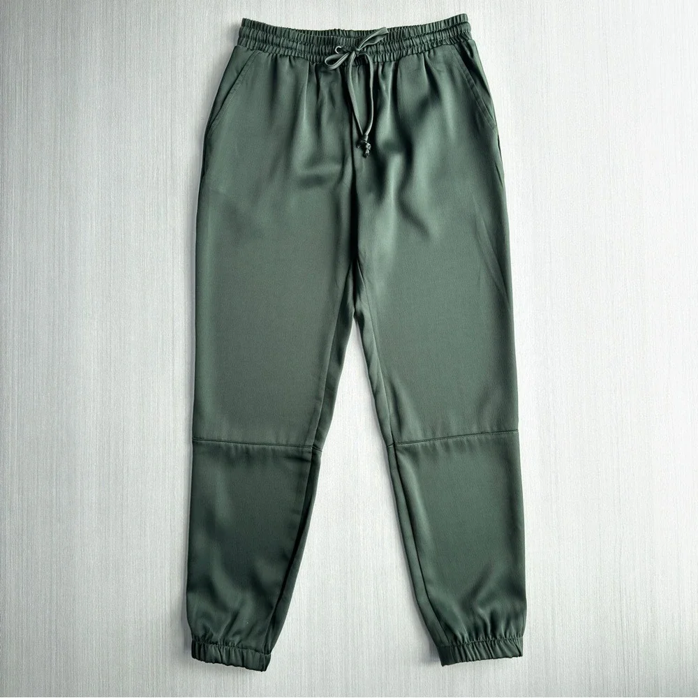 Socialite Satin Joggers Olive Green XS Minimalist Party Elevated Casual‎ Pants